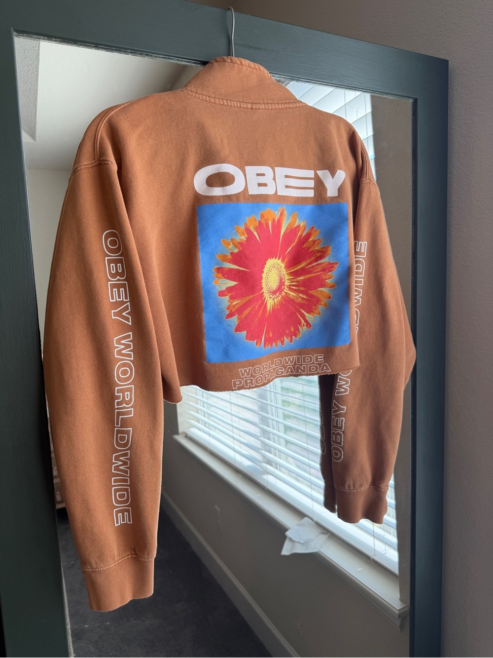 Reworked OBEY Worldwide Propaganda Cropped Mock Neck Pullover Sweatshirt